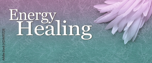 Fotomural Angelic Energy Healing Banner - a neat pile of long thin white feather in the ri