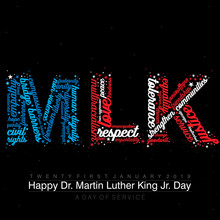 Typography Design With Words On The Text MLK In American Flag Colors On An Isolated Black Background