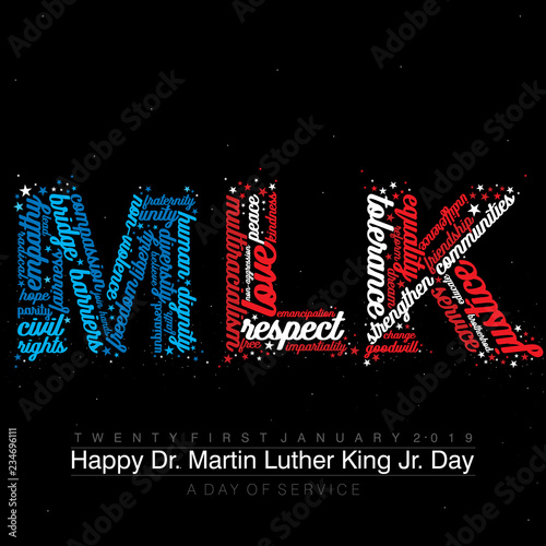 Fotografía Typography design with words on the text MLK in American Flag colors on an isola