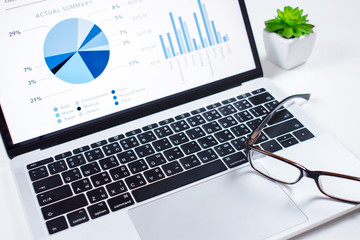 Poster - Investors analyze financial dashboards on the computer front. Financial Concepts.