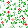 vector pattern of leafs and little flower on white background 