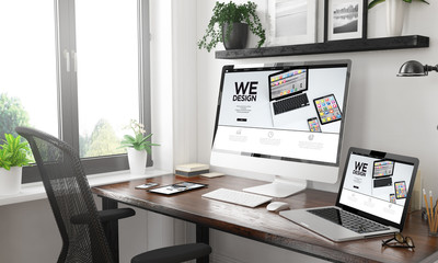 Wall Mural - black and white responsive devices mockup responsive website we design