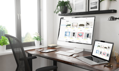 Wall Mural - black and white responsive devices mockup online shop