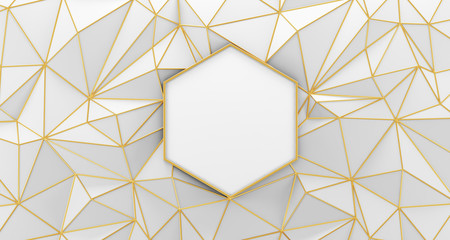 Wall Mural - white low poly background with golden edges. 3d rendering.