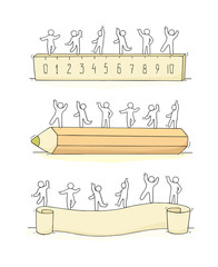 Wall Mural - Sketch of little people standing on stationery.
