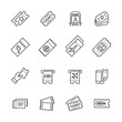 Tickets related icons: thin vector icon set, black and white kit