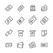 Tickets Related Icons: Thin Vector Icon Set, Black And White Kit