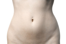 Midsection Of Unrecognizable Naked Woman - Female Stomach Body Part With Belly Button And Shaved Pubes - Women's Health Concept