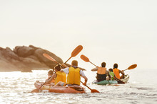 Group Kayak Family Tour Sea Sunset