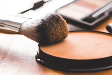 The makeup powder and brush.