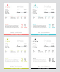  Modern Invoices in Pink, Blue, Green and Black