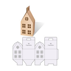 Candy model box of house. Retail Box with Die-cut Layout. Package Template. Vector Illustration of Box.