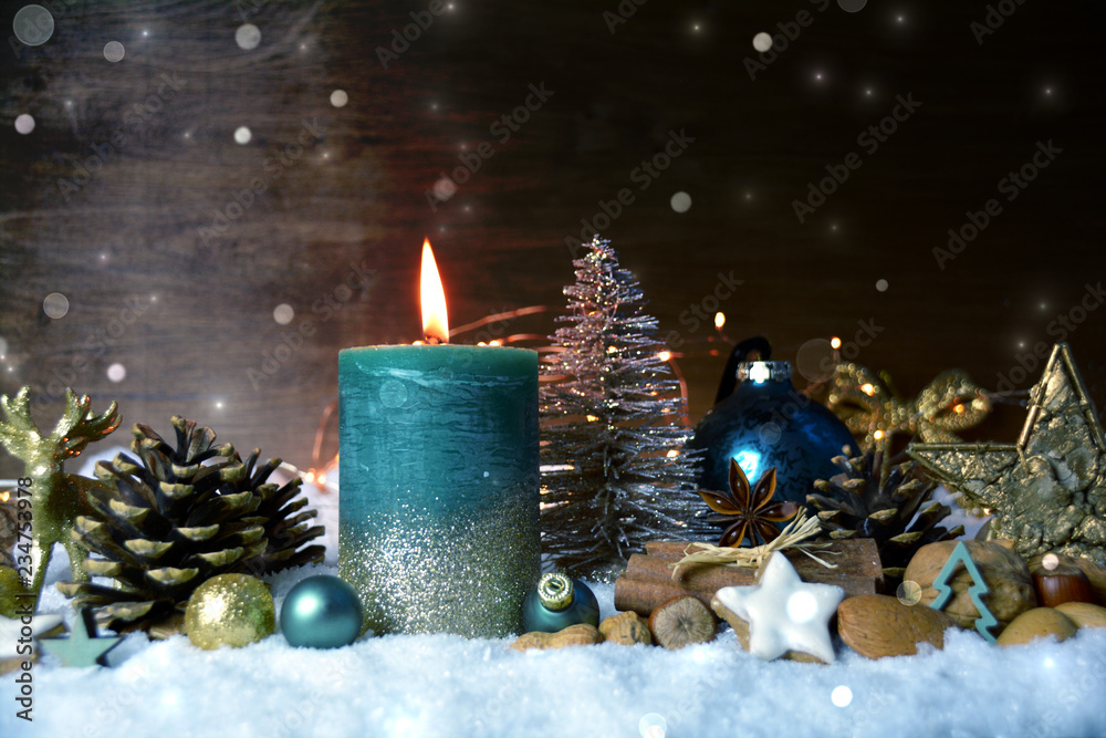 Stock-Foto „Weihnachten Kerze türkis - Adventskerze Türkis Giltzer“