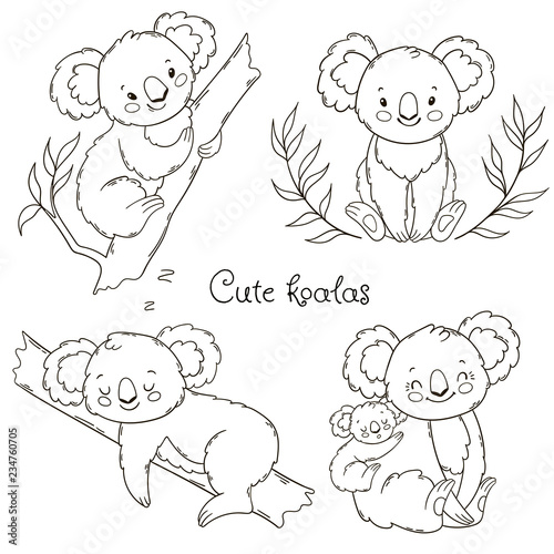 Obraz na płótnie ПечатьSuper cute koala bears. Coloring book page for childrens.