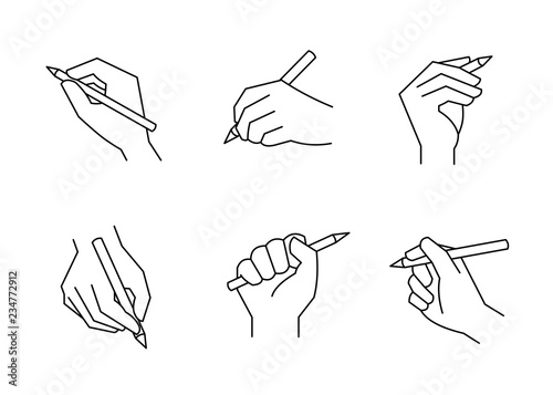 Hand Holding Pencil Icon Vector Editable Line Buy This Stock Vector And Explore Similar Vectors At Adobe Stock Adobe Stock