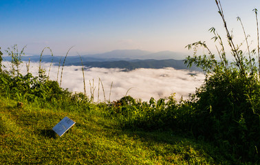  sunset overlooking mountains with Mist