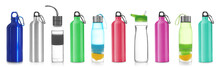 Set With Different Sport Bottles On White Background