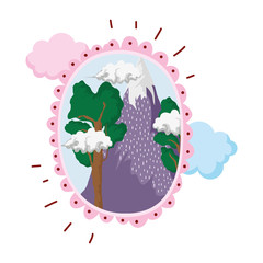 Sticker - landscape with snow mountain circular frame