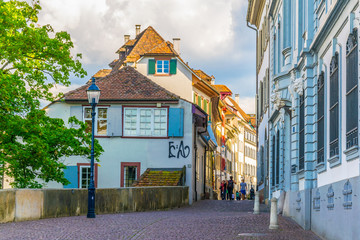 Wall Mural - a narrow street in the old town of Basel, Switzerland