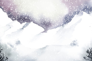 Poster - Winter wonderland landscape painted by watercolor vector