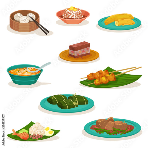 Cuadros en Lienzo Flat vector set of traditional Malaysian dishes