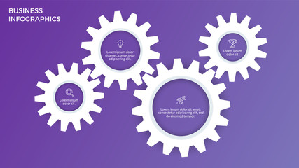 Business infographics. Timeline with 4 steps, options, gears. Vector template.