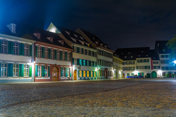 Canvas Print - Night view of Munsterplatz in Basel, Switzerland