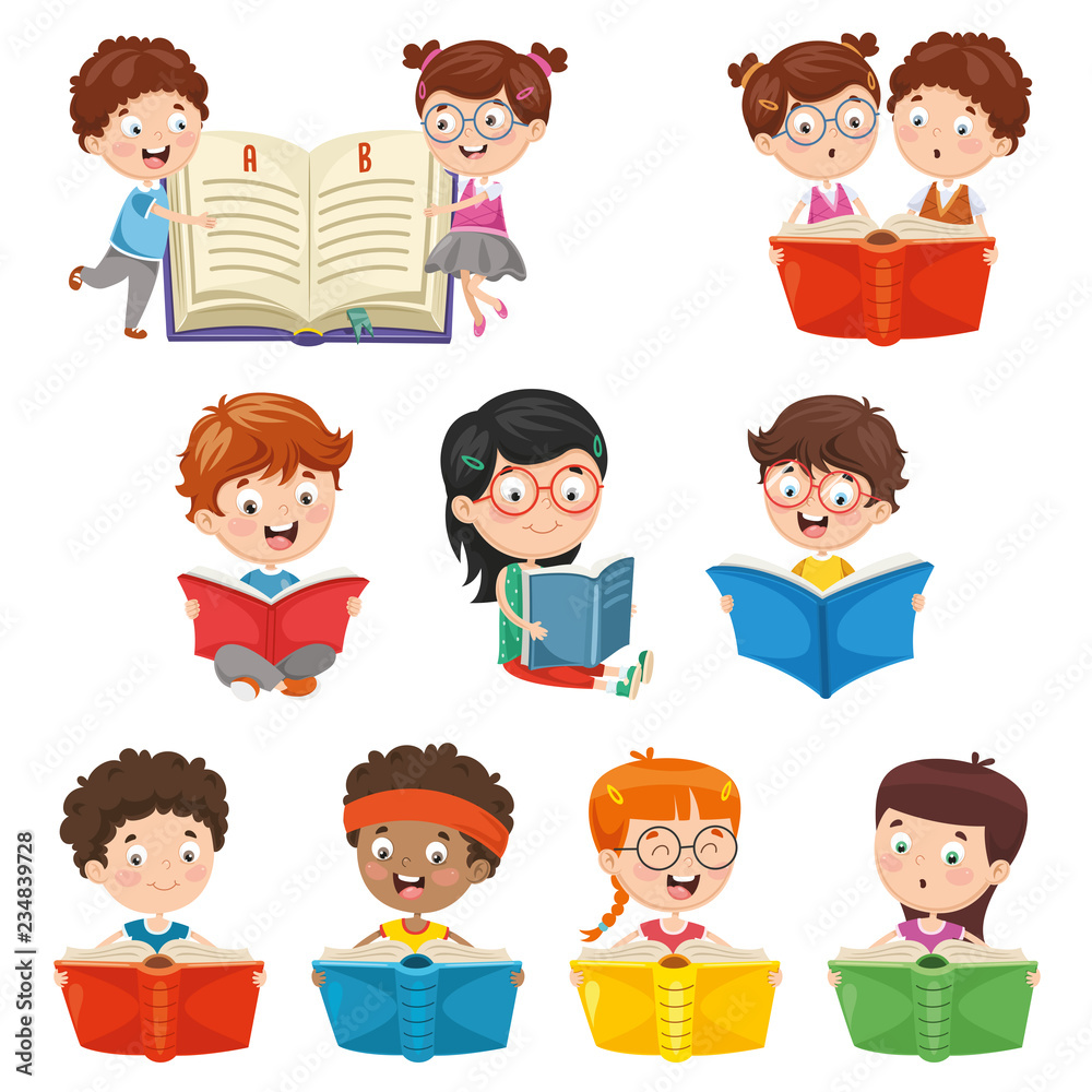 Vector Illustration Of Kids Reading Book Stock Vector | Adobe Stock