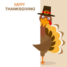Thanksgiving Day Card. Turkey With Hat And Space For Text