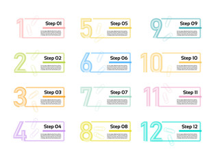 Wall Mural - Thin line minimal Infographic design template.  12 options, steps. Can be used for process diagram, presentations, workflow layout, banner, flow chart, info graph.