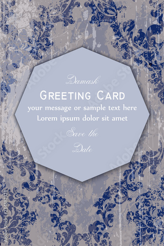 Baroque ornamented greeting card Vector. Victorian Royal texture. Flower deco...