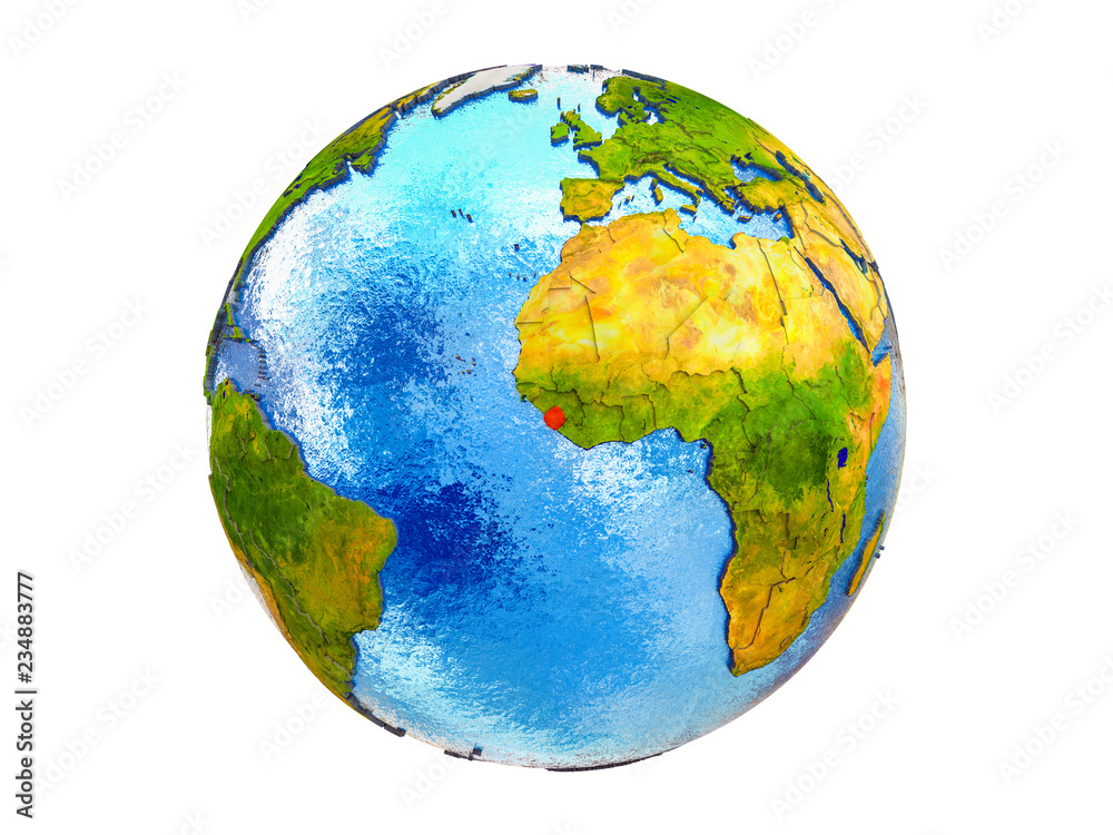 Sierra Leone on 3D model of Earth with country borders and water in ...