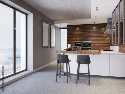 A Kitchen With Island Two Chairs In Modern A Kitchen With Island Two Chairs In Modern The Style Of Contemporary And Furniture