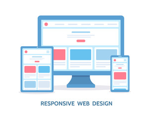 responsive web design. the website is open on different devices: computer, tablet and smartphone. fl