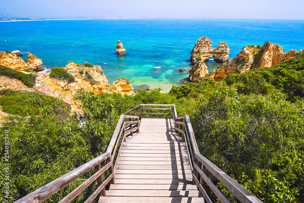 Beautiful bay near Lagos town, Algarve region, Portugal - obrazy, fototapety, plakaty 