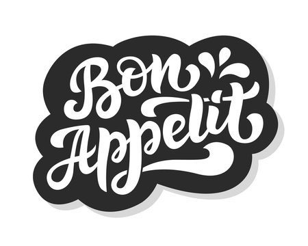 Bon appetit vector logo badge with hand written modern calligraphy