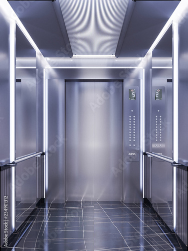 Futuristic Design Of An Elevator Cabin With Mirrors With