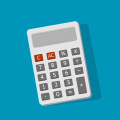 Electronic calculator in flat style with shadow. Digital keypad math isolated device vector illustration.