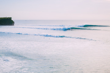 Blue big waves for surfing in Bali, Balangan beach. Ocean wave in Indonesia