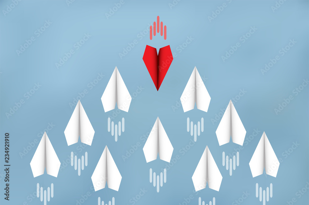 Red paper plane changing direction from white. New ideas. Different ...