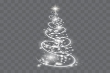 Silver Christmas Tree On Transparent Background.Christmas Abstract Pattern.