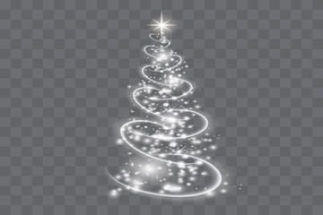 silver christmas tree on transparent background.christmas abstract pattern.
