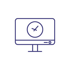 Poster - Time on computer line icon. Clock on PC monitor. Time concept. Can be used for topics like settings, wallpaper, deadline