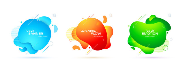 Wall Mural - Set of liquid color abstract geometric shapes. Fluid gradient elements for minimal banner, logo, social post. Futuristic trendy dynamic elements. Abstract background. Eps10 vector.