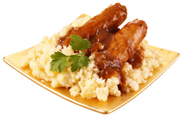 Wall Mural - BANGERS AND MASH WITH ONION GRAVY  CUT OUT