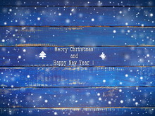 Blue Wooden Background With Snowflakes