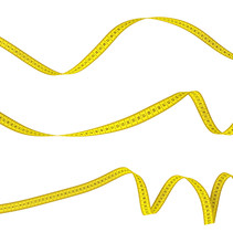 3d Rendering Of Three Yellow Measuring Tapes Lying Curled On A White Background.