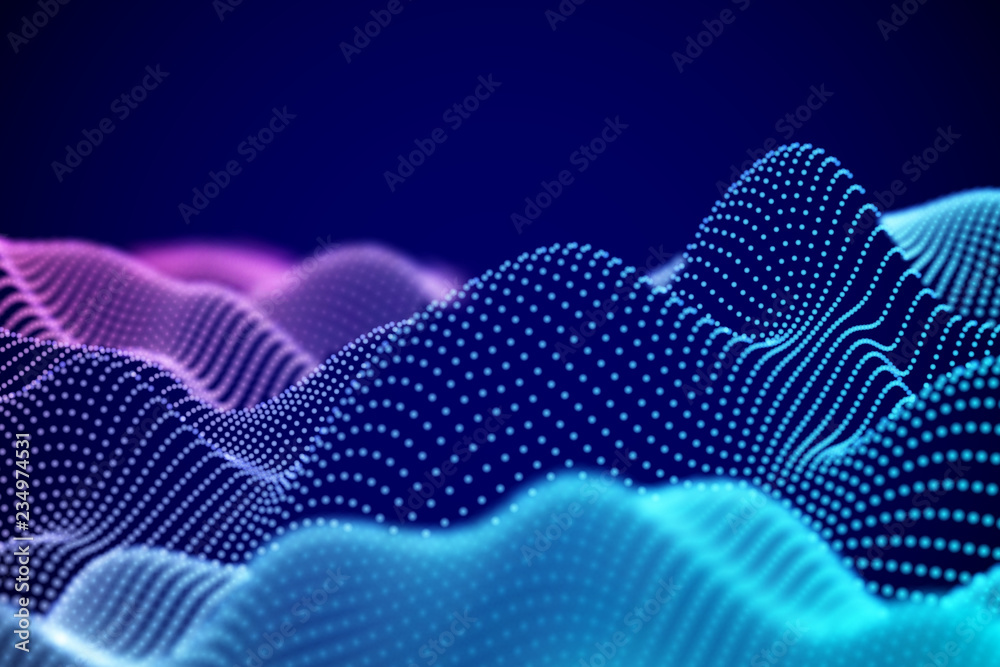 Visualization of sound waves. Abstract digital landscape or soundwaves ...