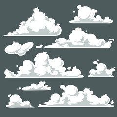 cloud set, cartoon vector illustration isolated on gray background