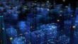 © Vitaly - 3D Rendering technological digital background consisting of a futuristic city with data